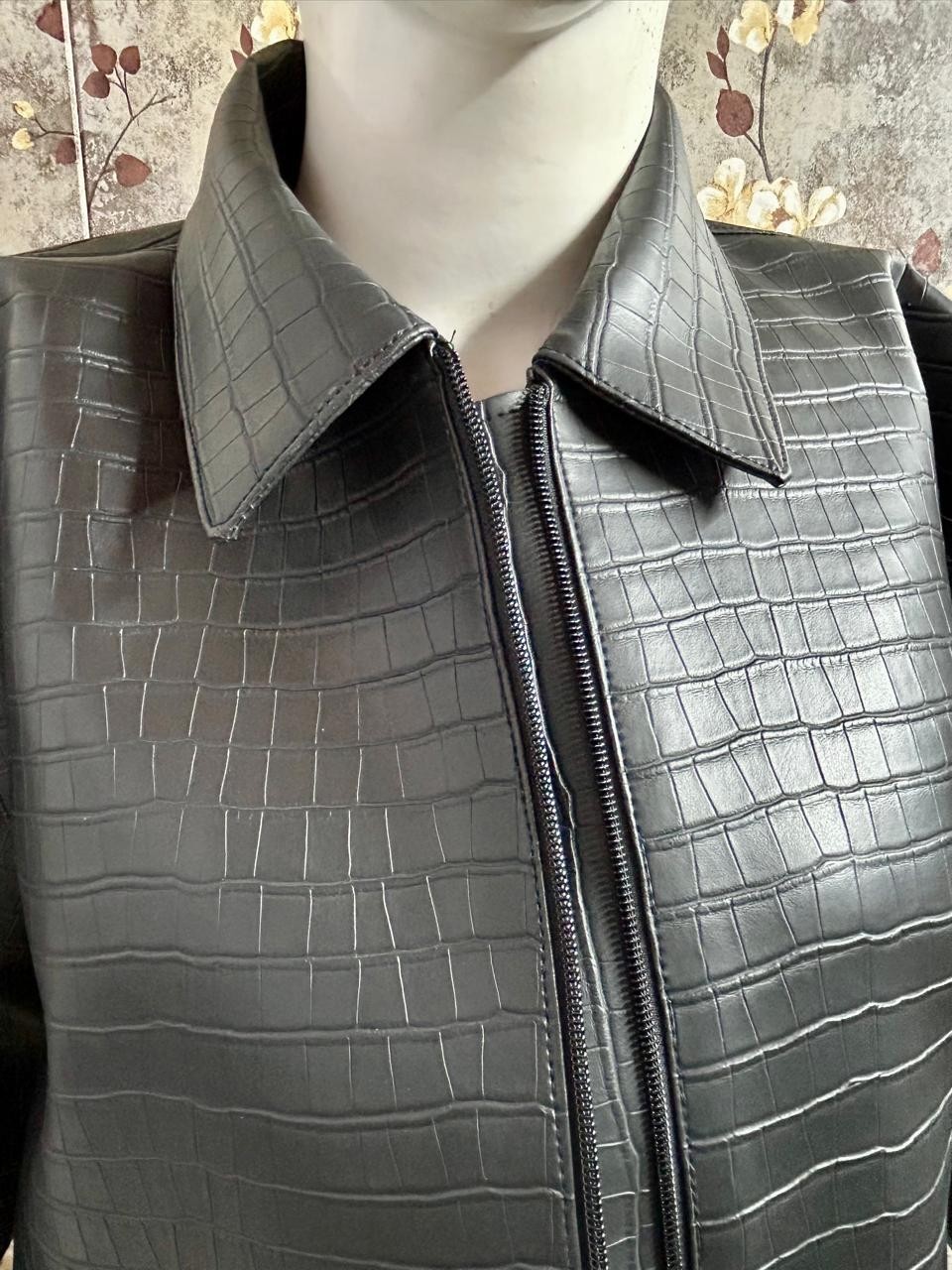Mens Leather Crocodile Embossed Jacket Biker Black Alligator Jacket LIMITED SALE