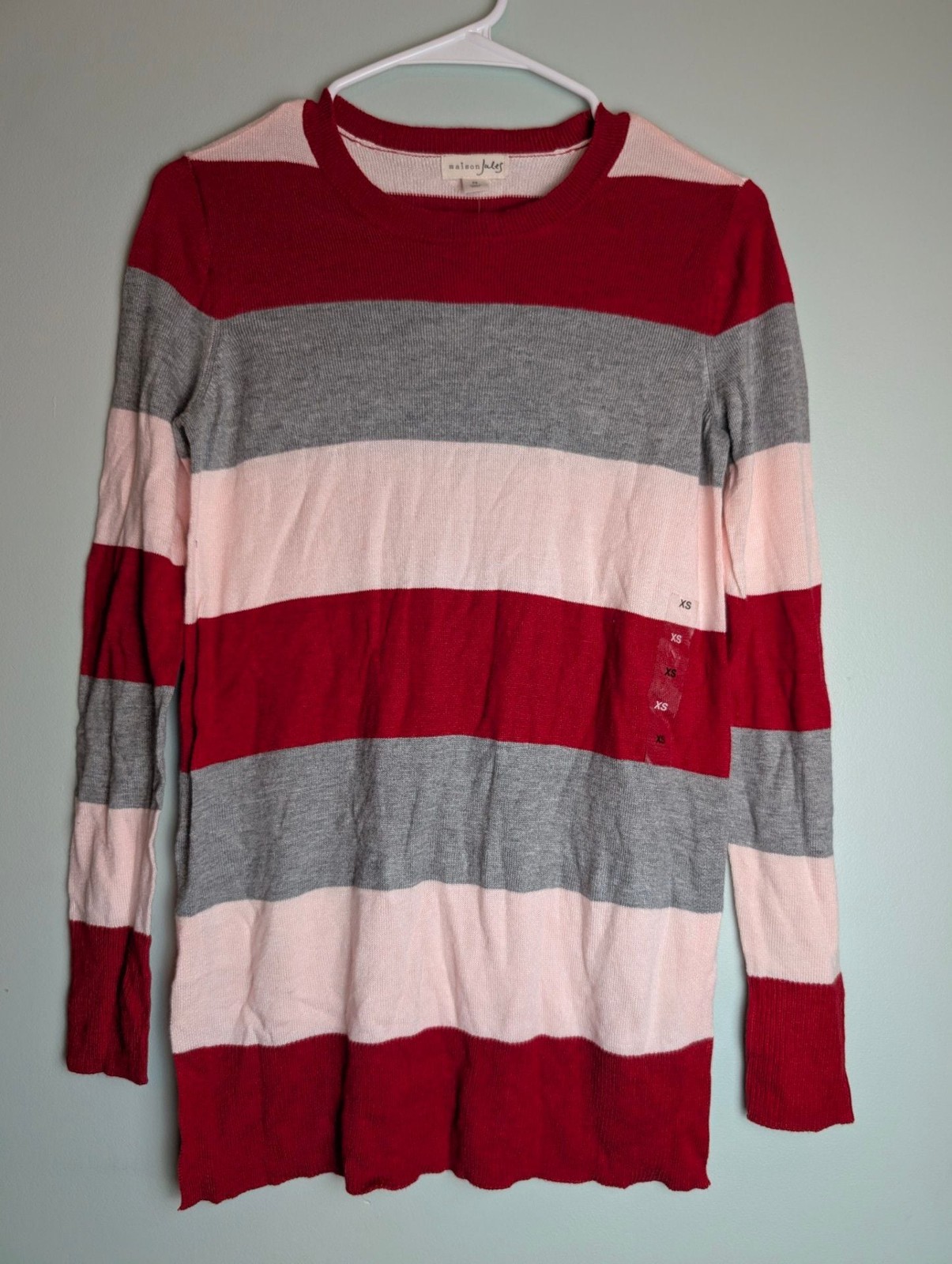 Maison Jules Essential Striped Pullover Sweater Red Pink Gray