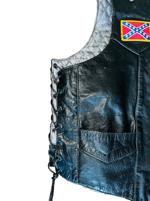 Geronimo Mens Black Leather Vest Side Lace Up Snap Front Quilted Liner Size 46