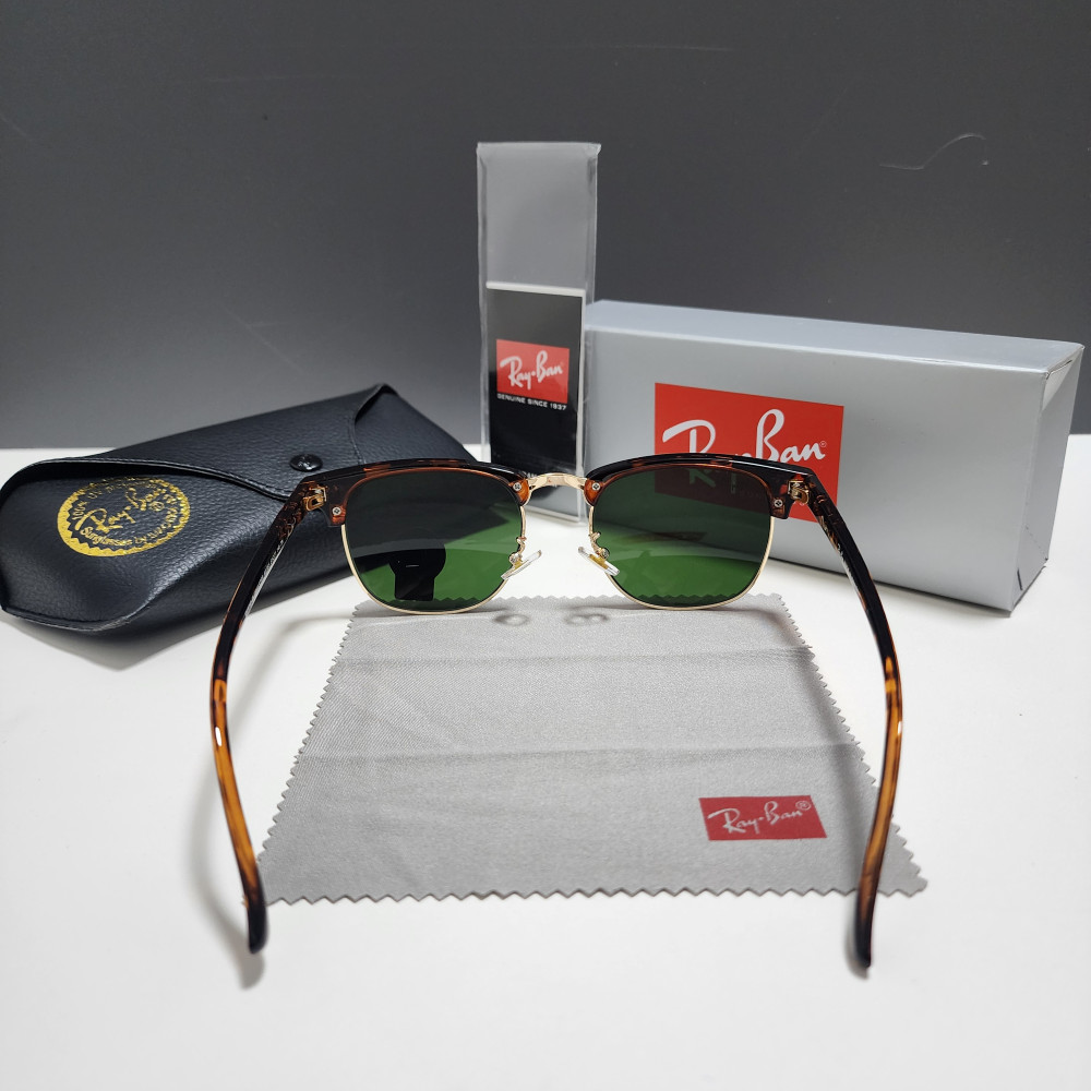 Ray-Ban RB3016 Clubmaster Sunglasses Brown Tortoise Frame Glass Green Lens 51 mm