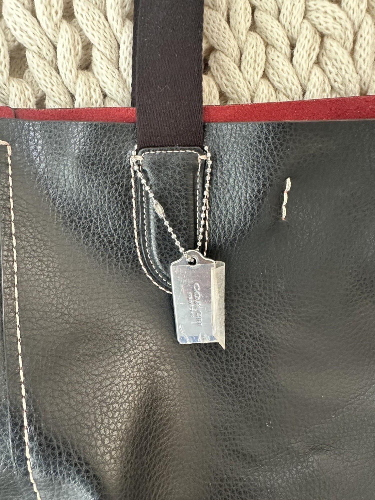 Authentic COACH Derby Tote in Black Pebbled Leather – Oxblood Red