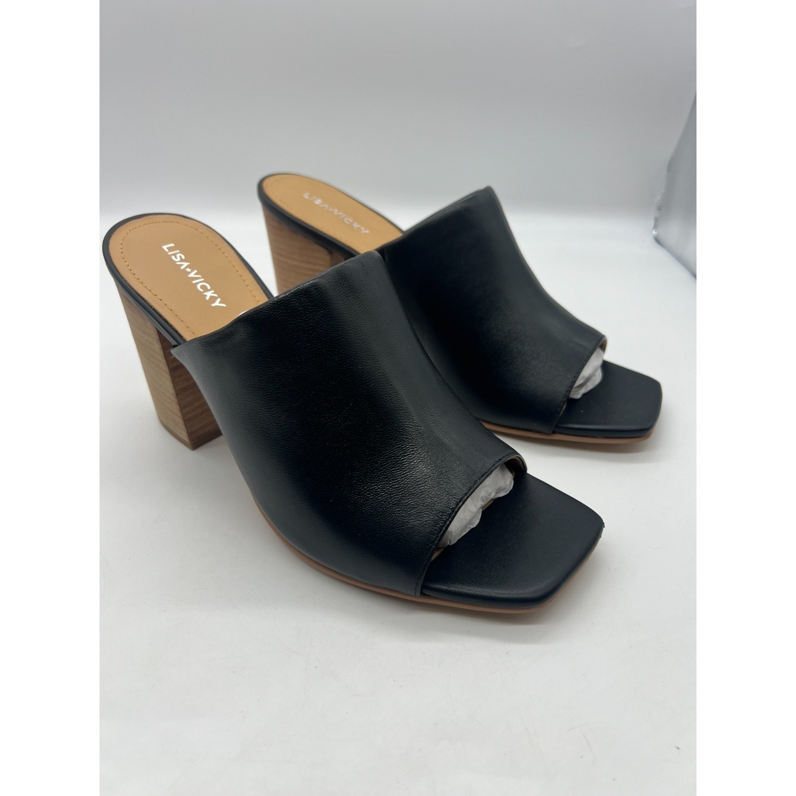 Minimalist Black Mule Sandals Square Toe Block Heel Slip On Womens 11