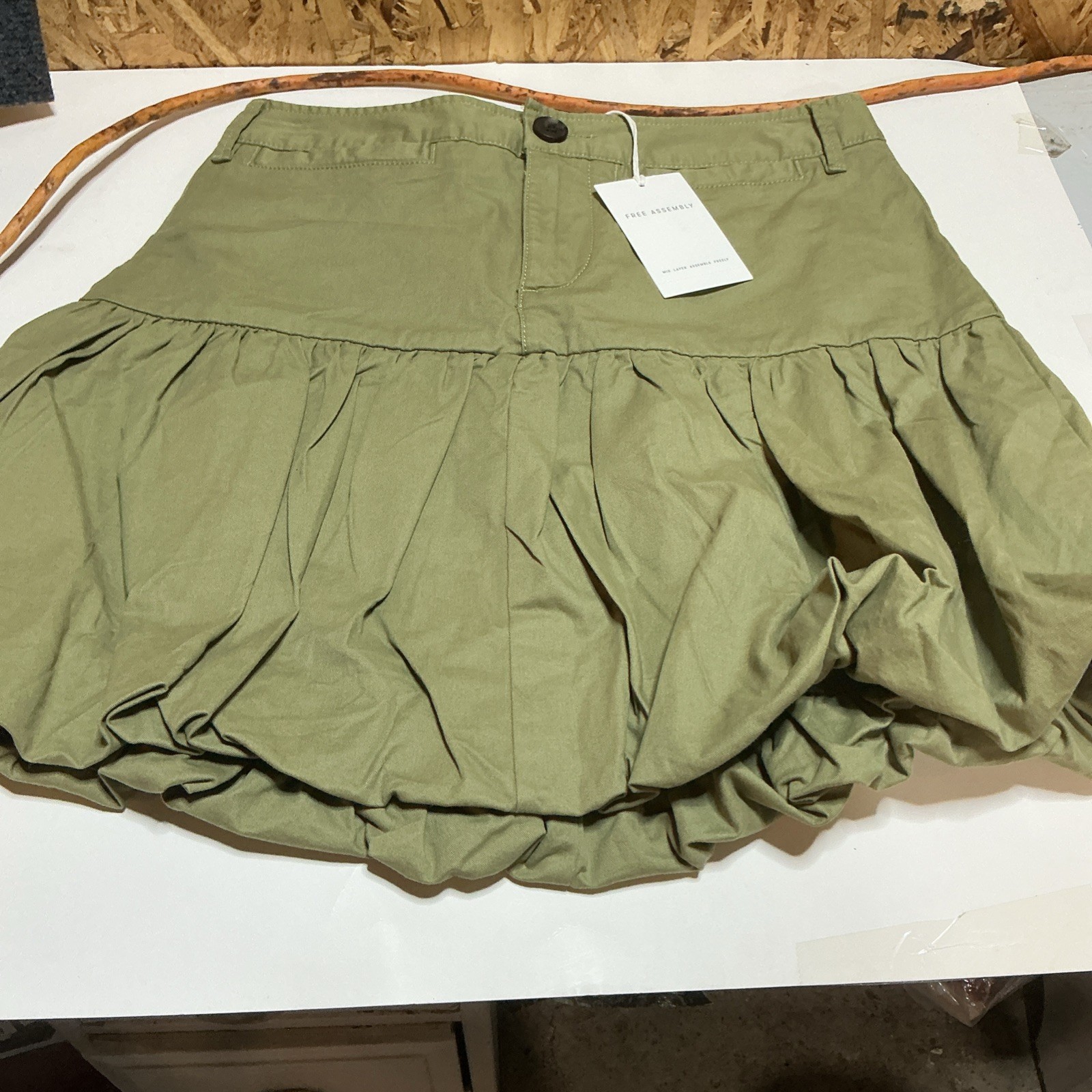 NWT Free Assembly Reseda Green Bubble Mini Skirt Cotton Blend Size XS (0-2)#1