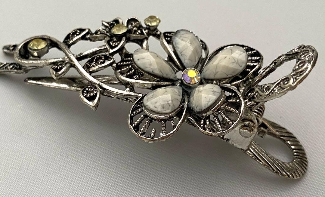 SILVERTONE METAL HAIR CLAMP CRYSTALS OPAQUE STONES SELECT COLOR FREE SHIPPING