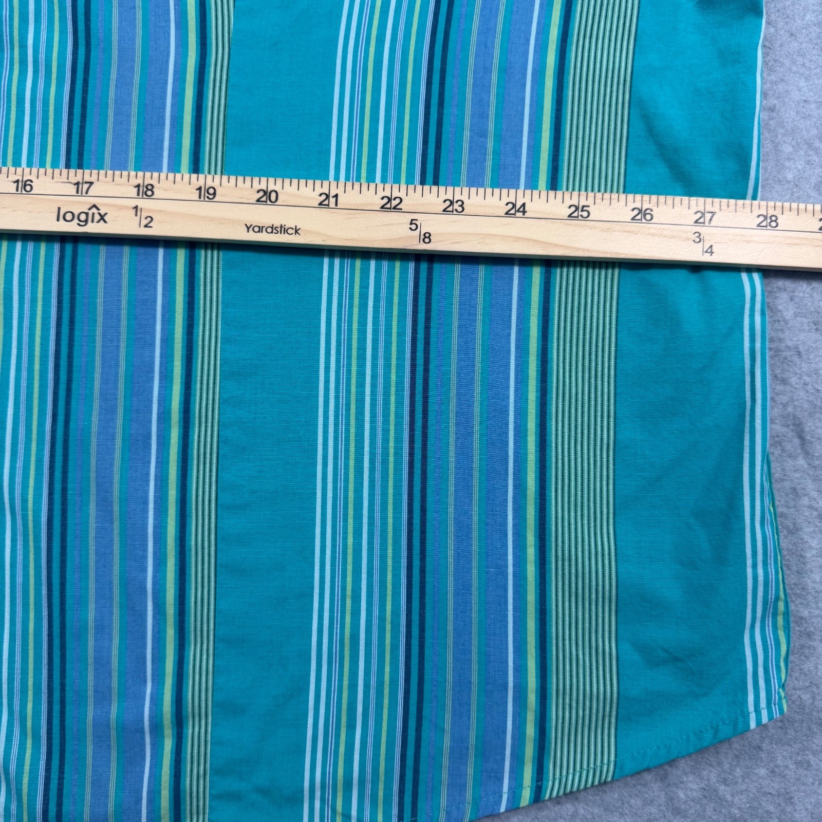 White Stag Women Plus 22W 24W Teal Striped Button Up Shirt Top