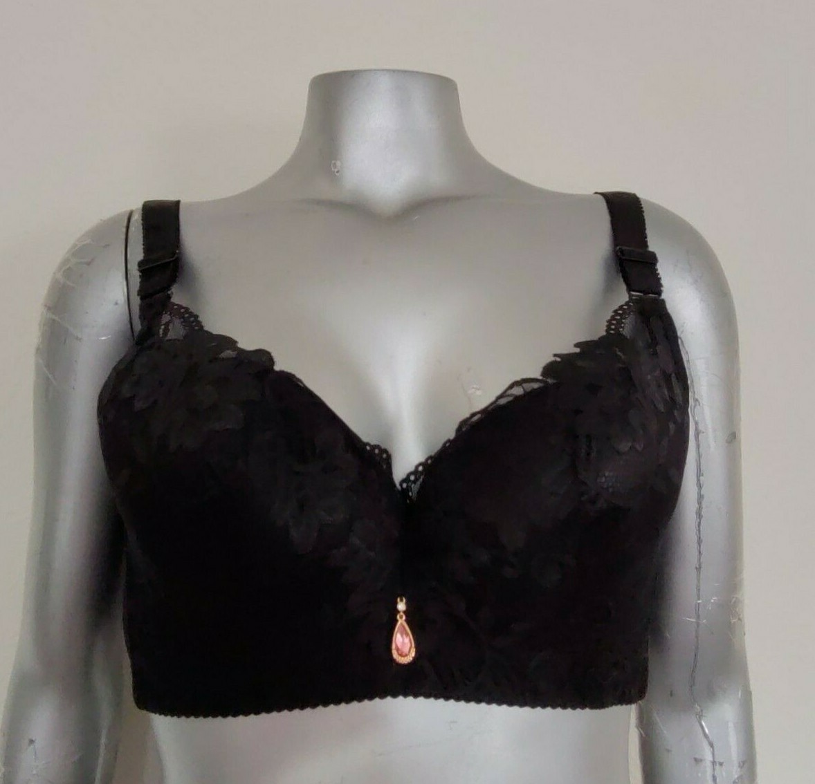 NEW Plus INTIMATE LINGERIE BRA Size 48 /110 Lace Black Adjustable Strap 5 Hooks