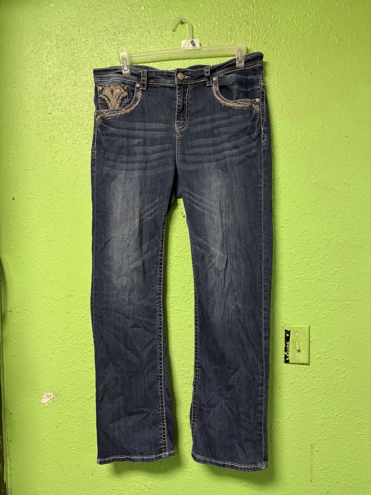 Grace In LA Size 17 P Skinny Distressed & Emblem Jeans