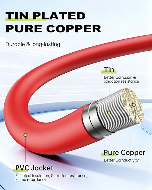 Battery Cable, 6 AWG Battery Cables with Terminals, 12 Inch Tinned Copper Power