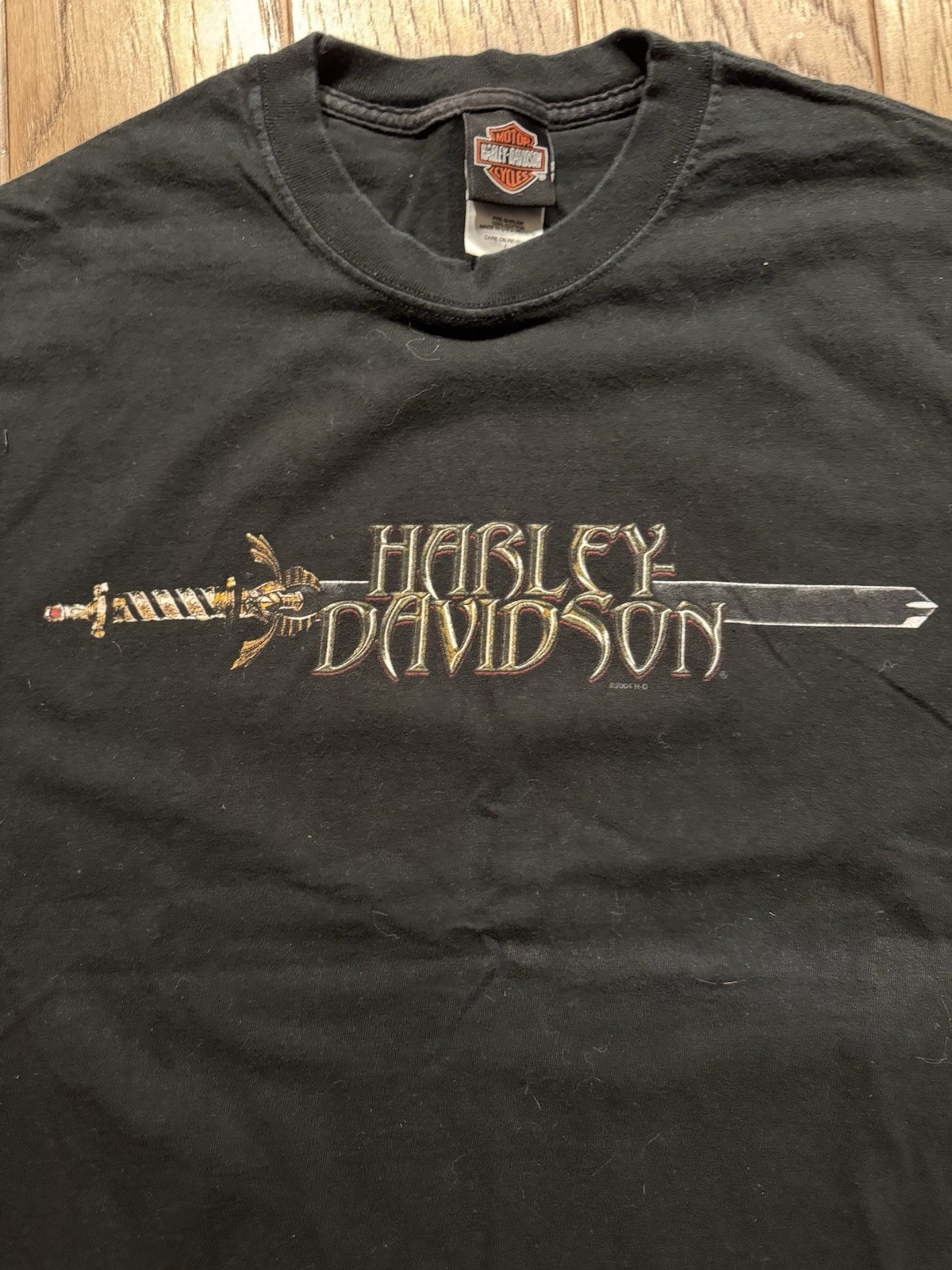 Harley Davidson Shirt Mens L Black Tribal Colorado Motorcycle Sword Dagger Tee