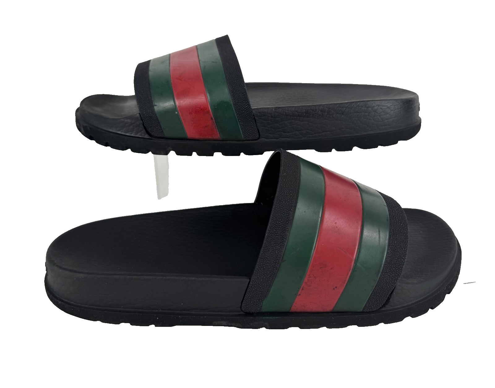 $510 Gucci Auth Men Black Web Rubber Pool Slides 9.5 US 9 UK 43 EU Sandals Shoes