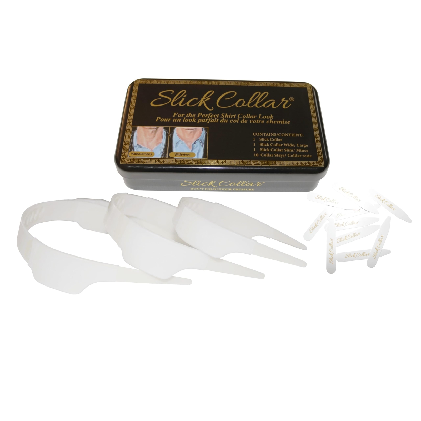 Shirt Collar Support System set with 3 adjustable, 10 premium Collar Stays &