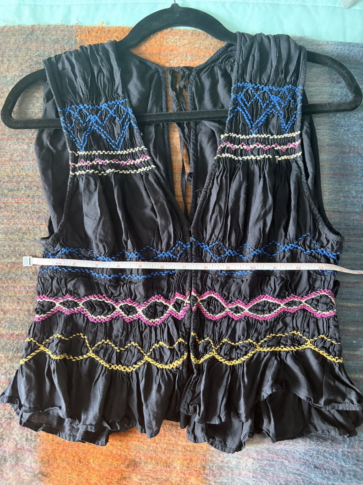 Free People Black cotton Embroidered ye & Hook blouse with back tie