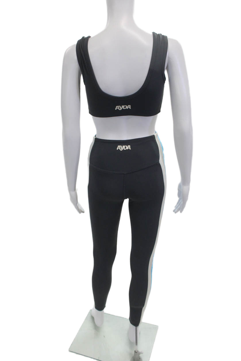 AYDA Women Ankle Leggings Black Striped 80% Nylon 20% Spandex Size XS