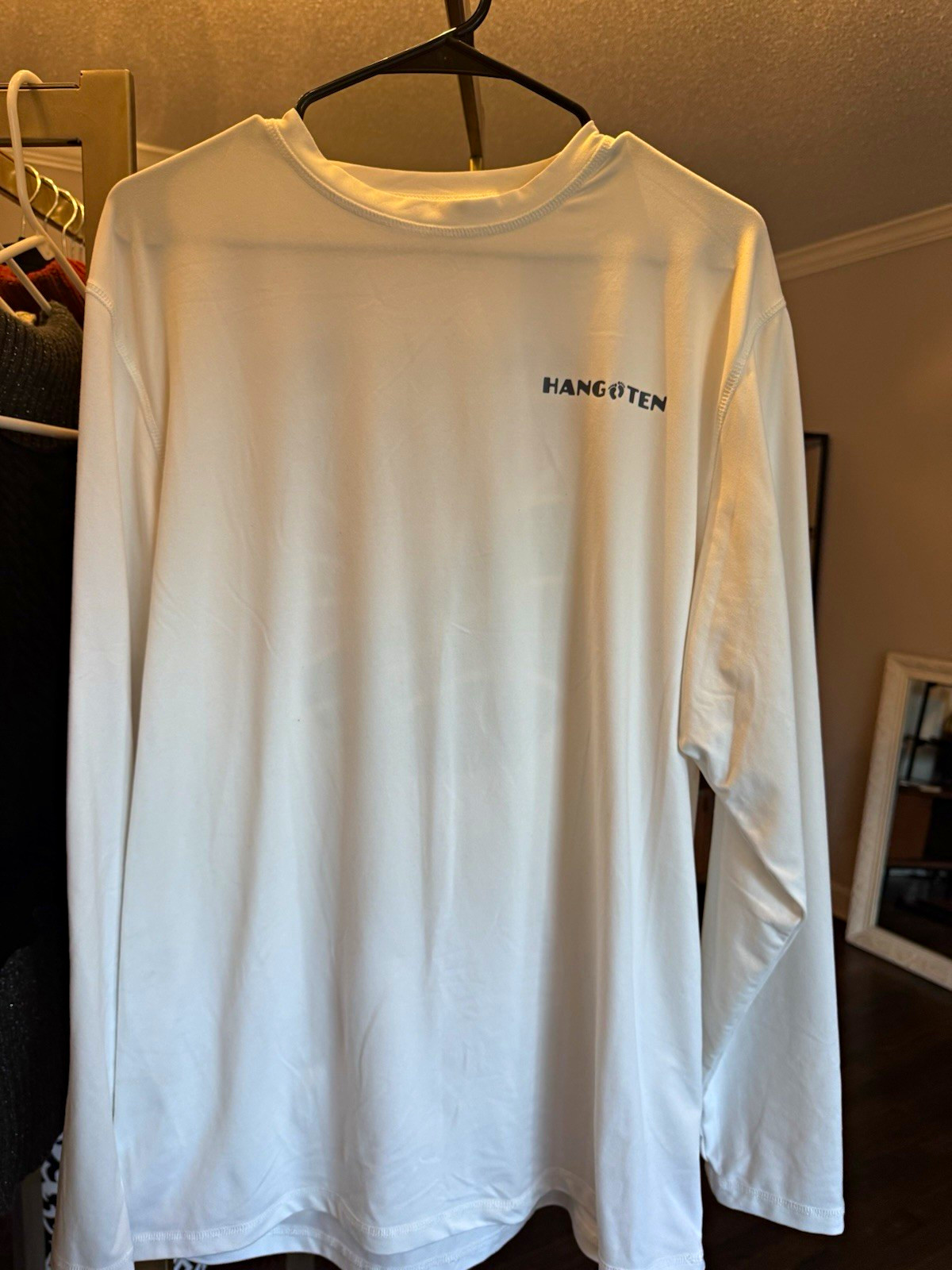 Hang Ten Men’s L White Long Sleeve Crew Neck Graphic Logo Stretch T-Shirt