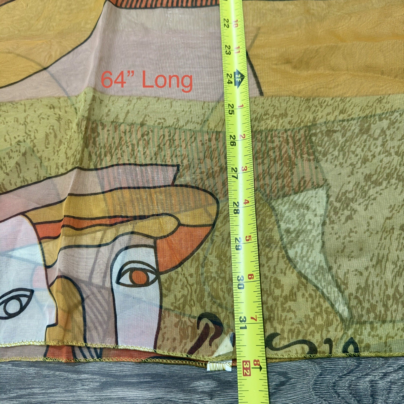 Vintage Picasso Art To Wear Cubist Scarf Wrap Abstract Shawl 64” X 20” Orange