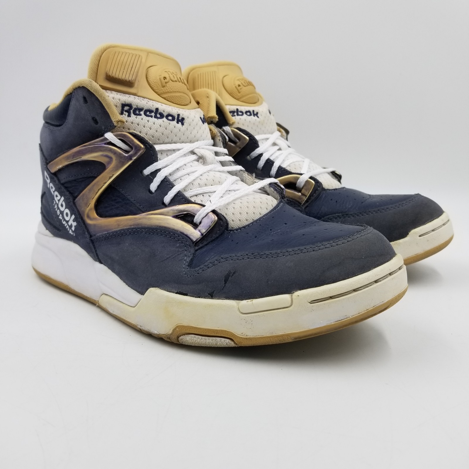 Reebok Pump Omni Lite “Navy Brass” Rare Mens 8.5 Blue Tan