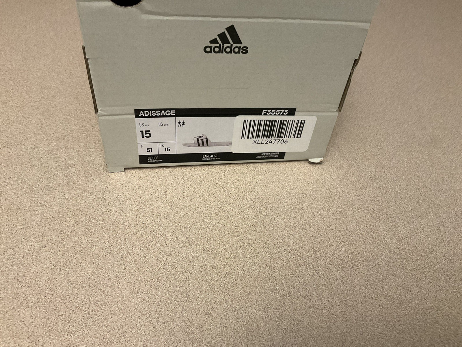 New! Mens Adidas Adissage White/Black Slide Sandals. Size 15. Nice Sandals!!!