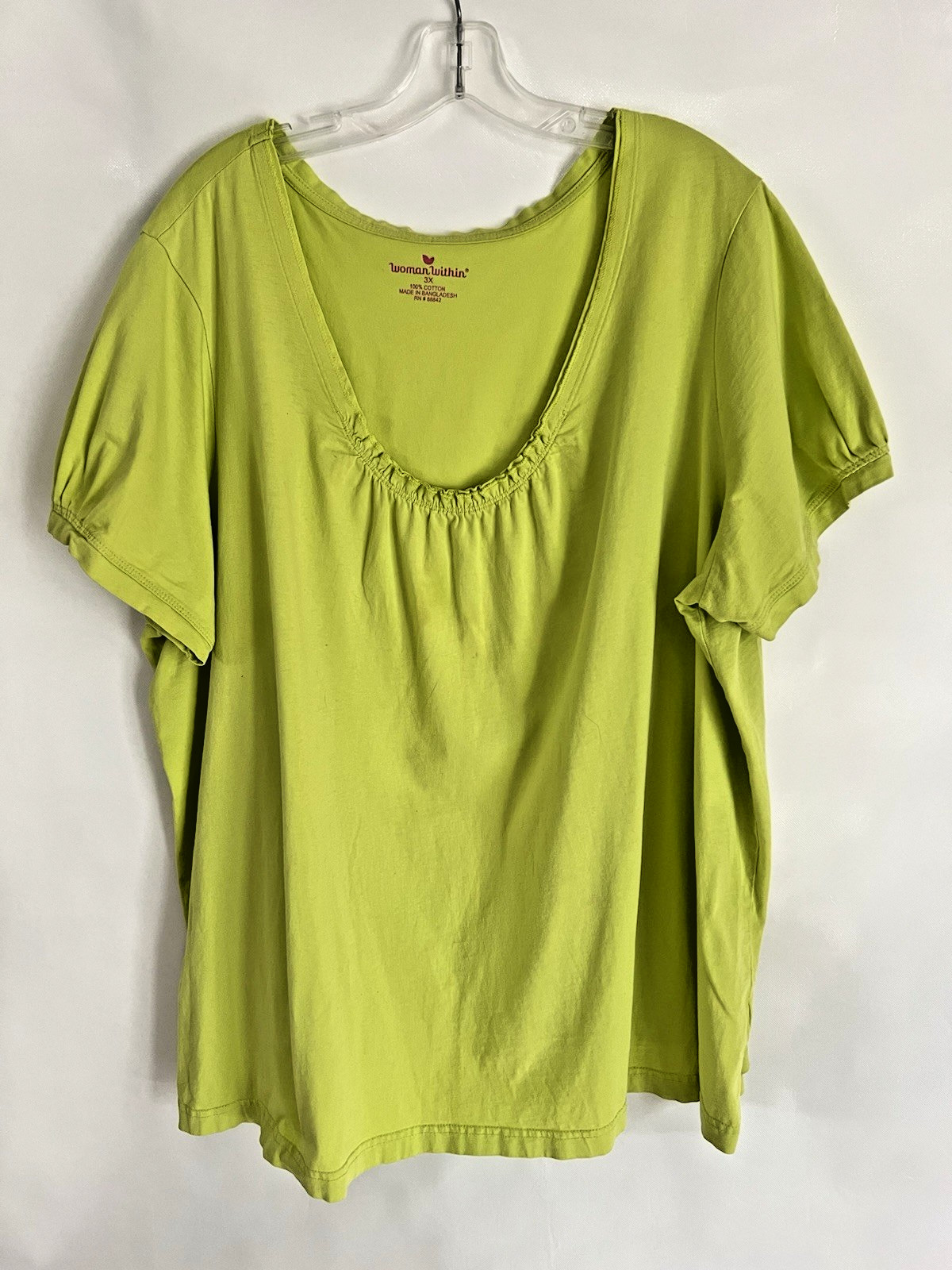 Woman Within Granny Apple Green Cotton Short Sleeved Shirt Top Blouse Size 3X