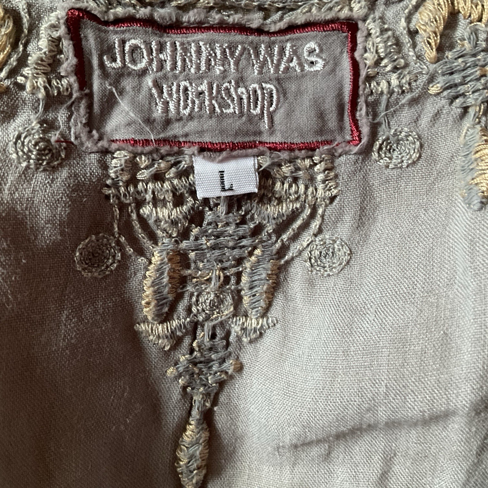 JOHNNY WAS Workshop Sz L Embroidered Tank Top Shirt Blouse Tunic Ramie