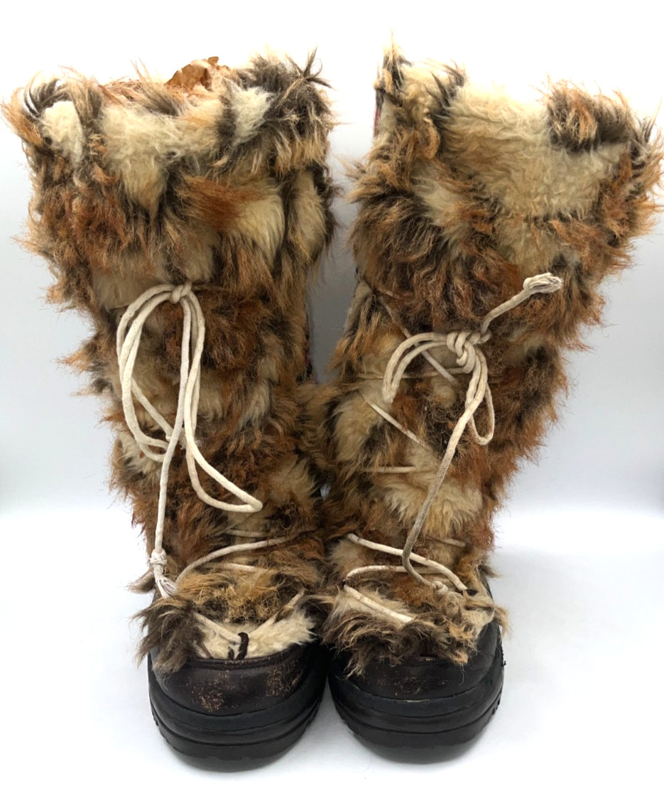 Muk Luks Women’s Red Tan Knit Design Snow Boots Faux Fur Lined Size 9 Tan/Beige