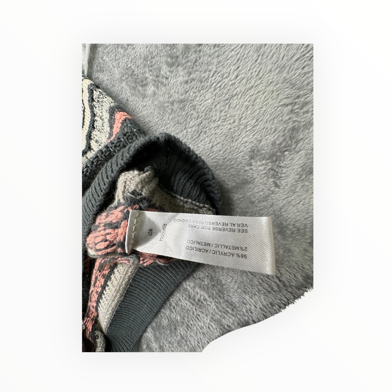 Debbie Morgan Womens XL Fair Isle Metallic Knit Sweater Gray Pink Striped L/S