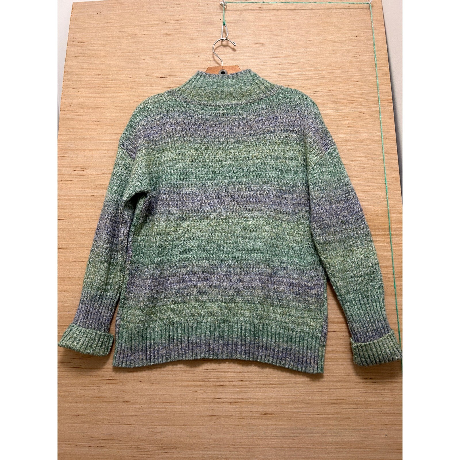Talbots Womens Small Green Purple Ombre Space Dye Mock Neck Shoulder Sweater