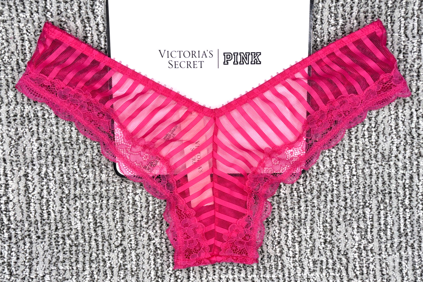 Victoria’s Secret Tease NWT Large Pink Sheer Stripe High Leg Cheeky Panty Sexy