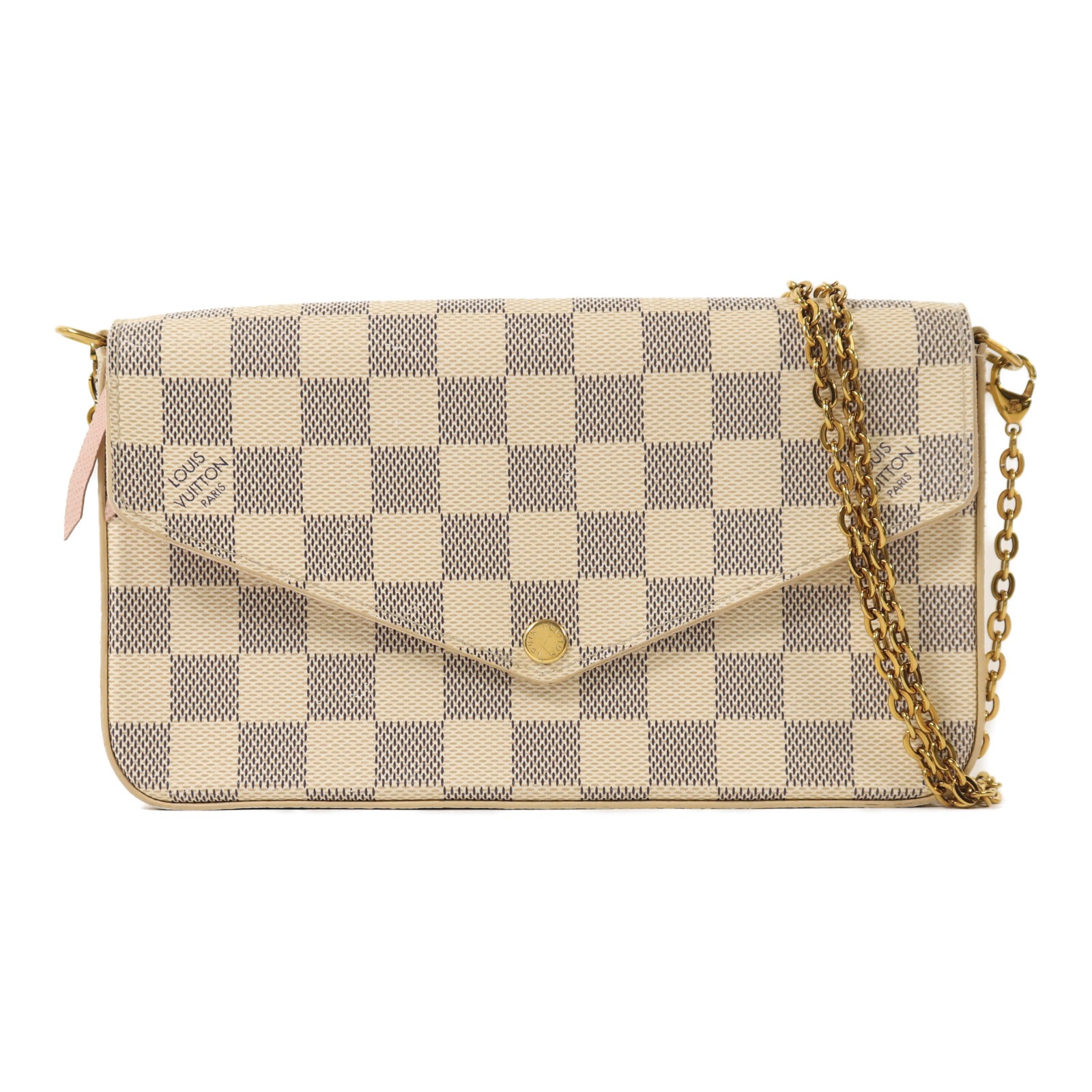 LOUIS VUITTON LV GHW Felicie Pochette Chain Shoulder N40491 Damier Azur White