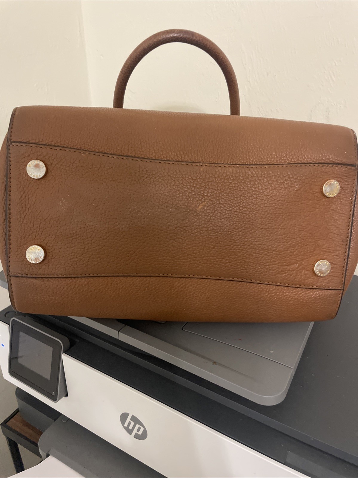 Michael Kors Hamilton Satchel Leather Bag Brown Gold Chain Emblem Excellent Cond
