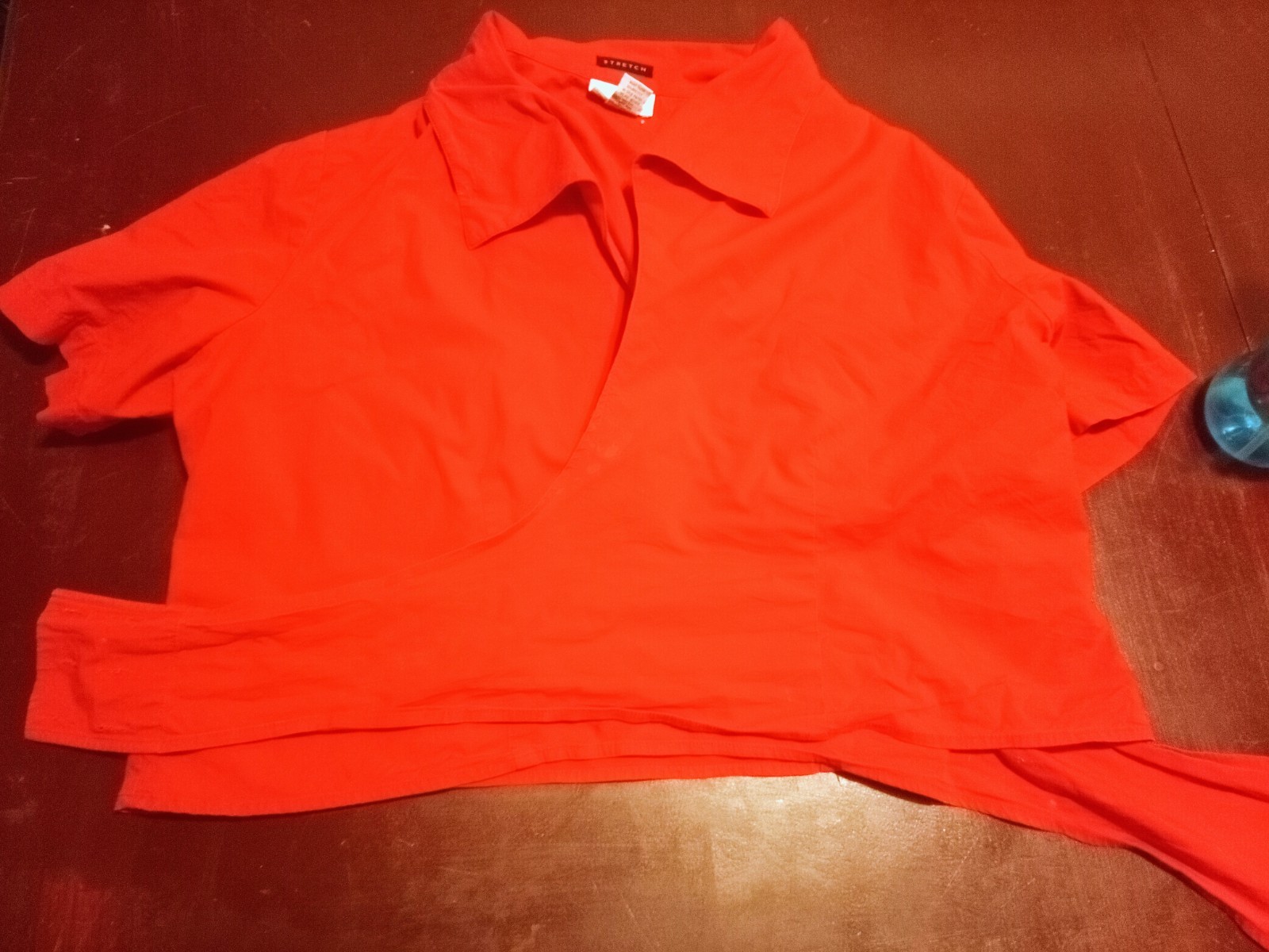 Avenue Women’s Solid Red Stretch Jersey Collared Short Sleeve Pullover 20