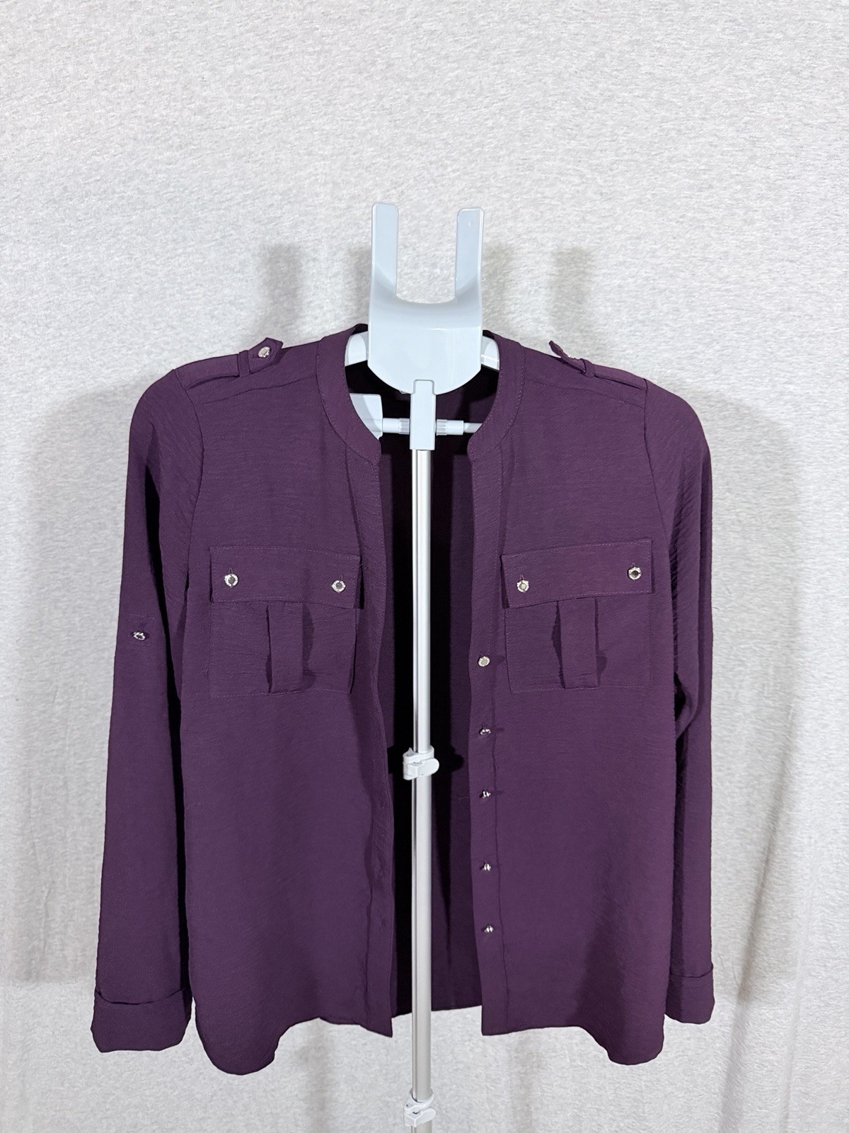 Calvin Klein Women XS Shirt Top Aubertine Purple Button Up Long Sleeve