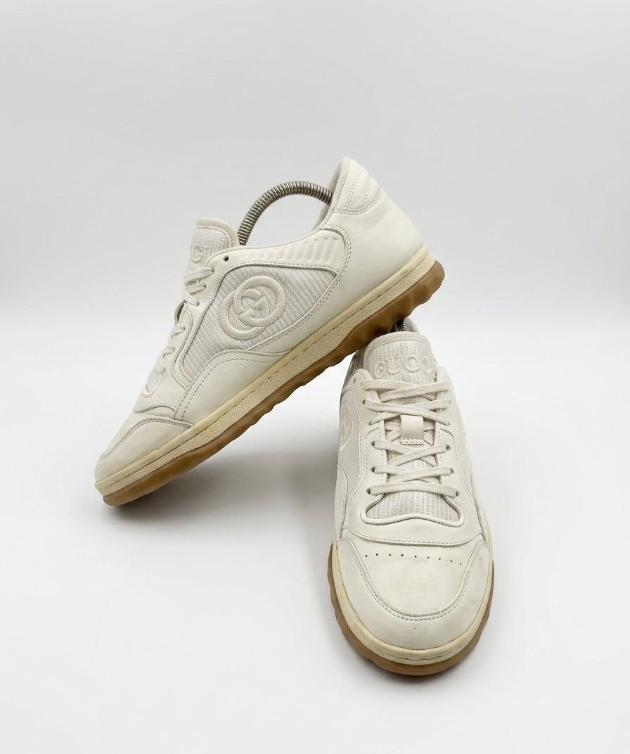 Gucci MAC80 Low Top Leather Skateboard Sneakers Off White Gum Size G 7