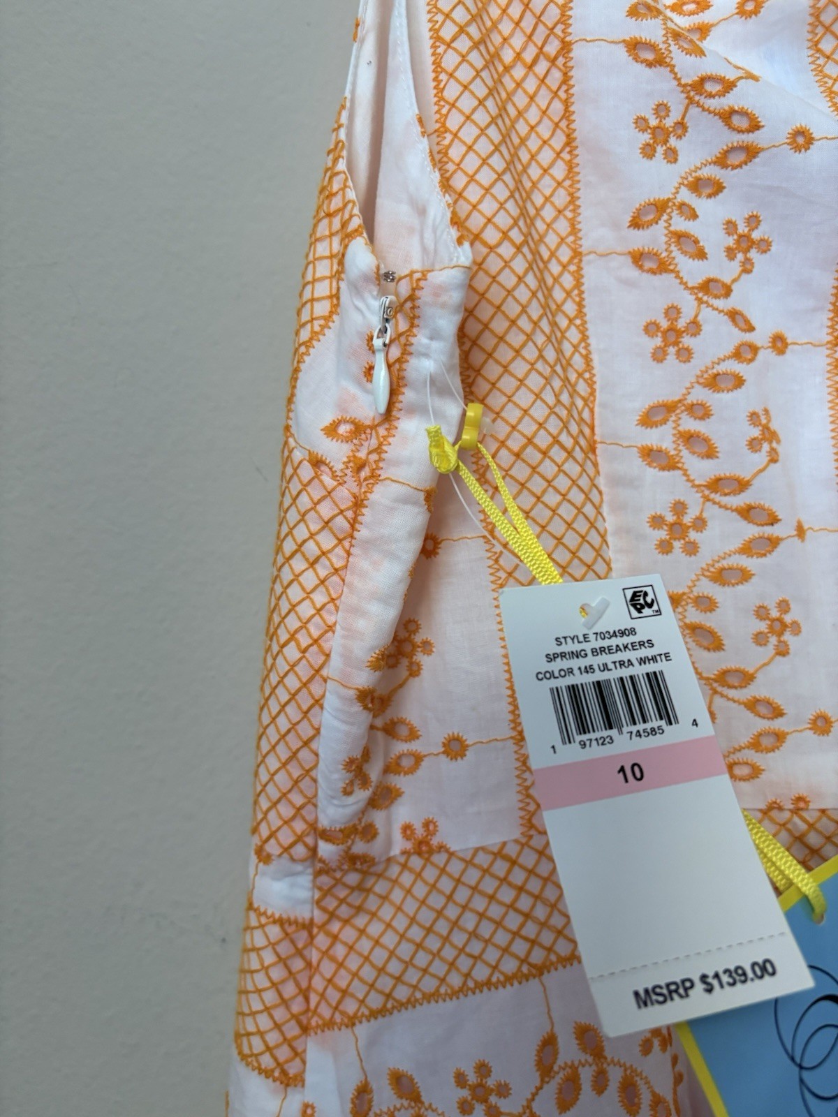 NWT CeCe Apron Neck Embroidered Cotton Maxi Dress White Orange Size 10 MSRP $139