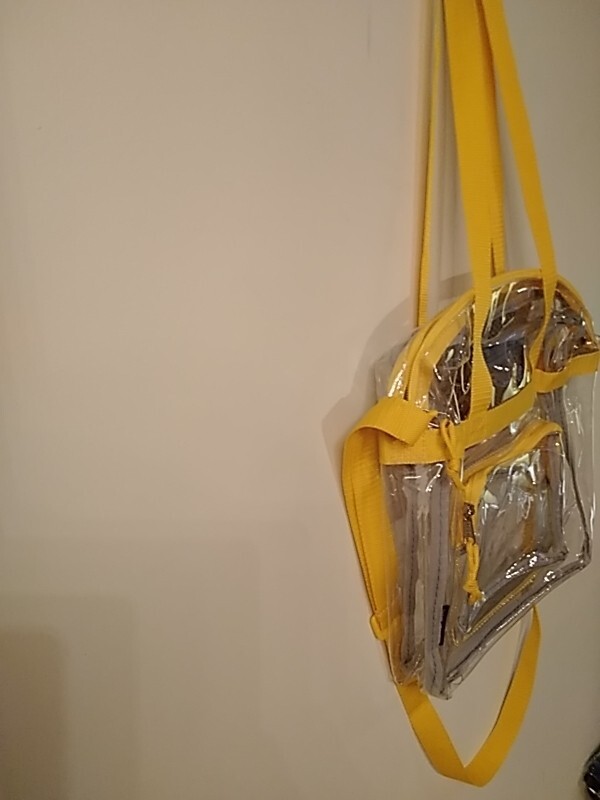 Eastport clear 100% PVC shoulder bag w/yellow trim, 3 straps 2 pockets zip close
