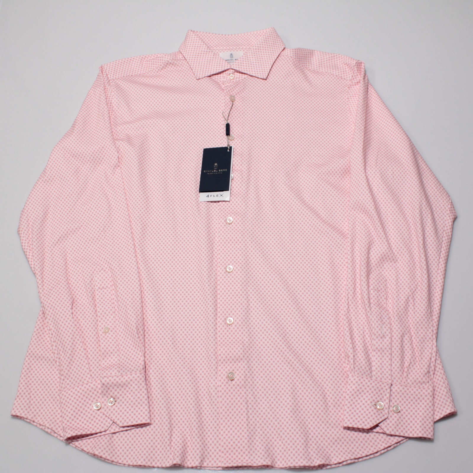 Emanuel Berg NWT Byron Casual Button Down Shirt Size 44 17.5 XL in Pink Circles