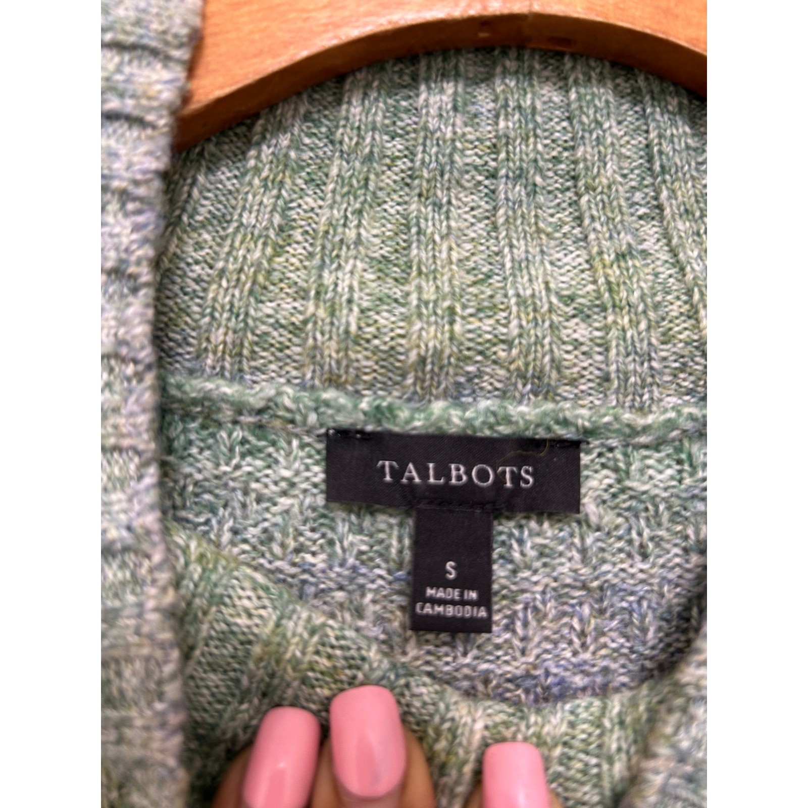 Talbots Womens Small Green Purple Ombre Space Dye Mock Neck Shoulder Sweater