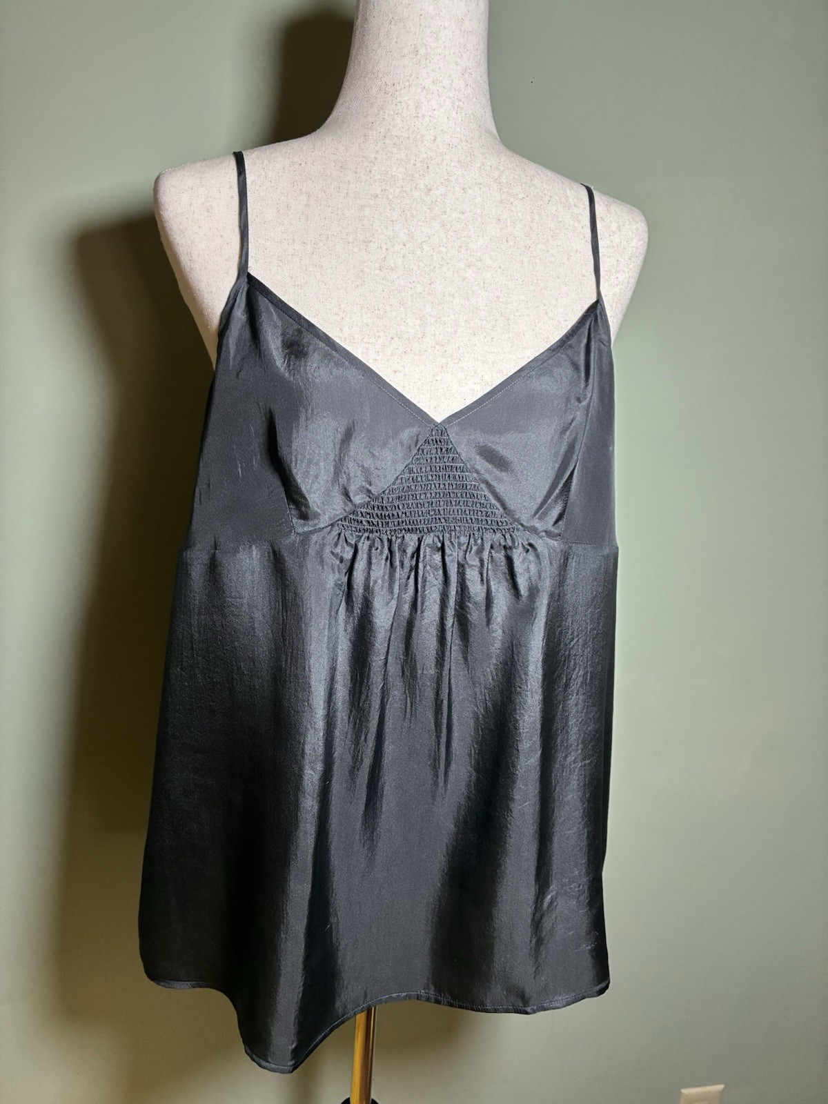 NWT Eileen Fisher 100% Silk Habutai V-Neck Cami Tank Top Bark Brown Medium