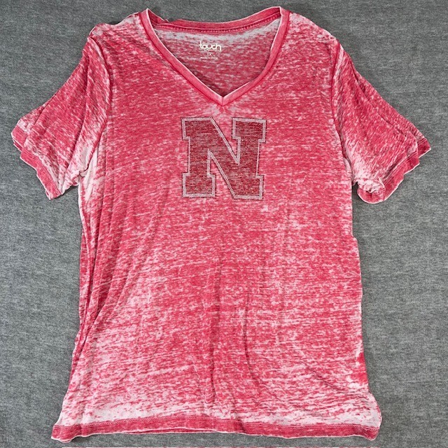 NWOT Nebraska Cornhuskers Women’s Bling Short Sleeve Burnout Shirt Top 1X Red