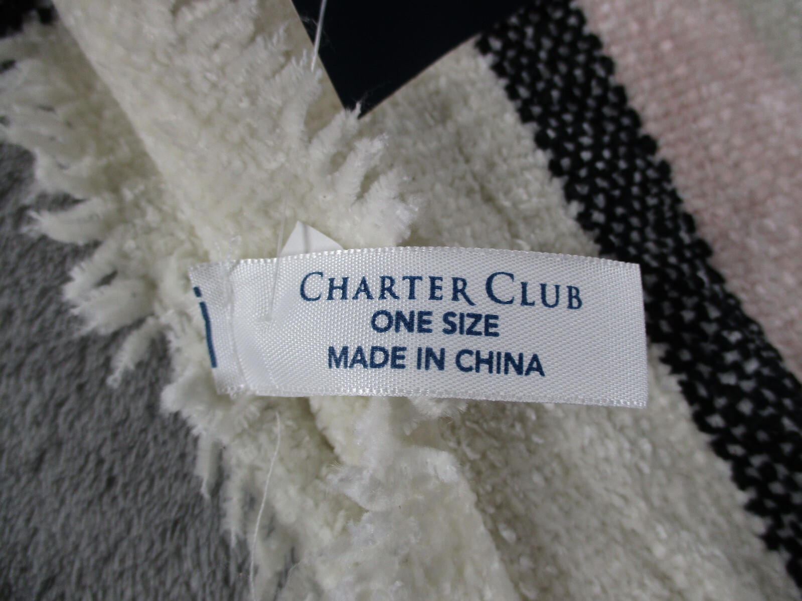 Charter Club Womens One Size Chenille Plaid Scarf Ivory Multicolor Fringe NWT