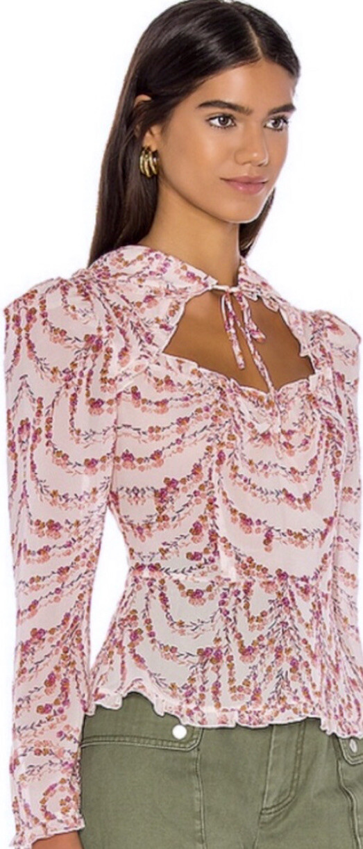 NWT $295 Divine Heritage x Urban Outfitters Collared Peplum L Pink Puff Shoulder