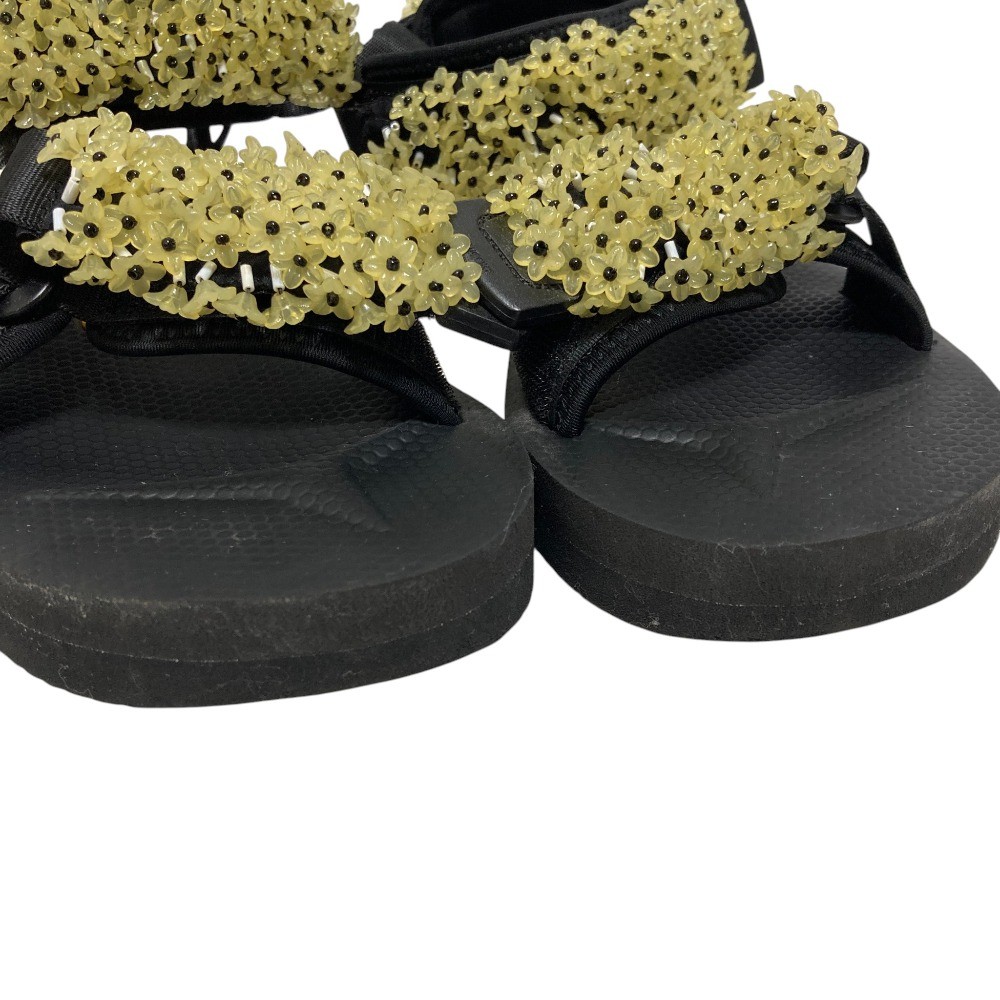 SUICOKE × CECILIE BAHNSEN Maria Flower Bead Sandals 9.1″” Black Women USED
