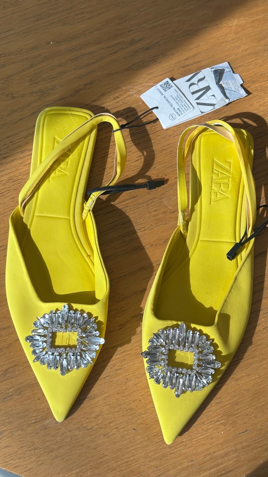 Zara Yellow Slingback Flats Rhinestone Buckle Pointed Toe Size 41 / US 10
