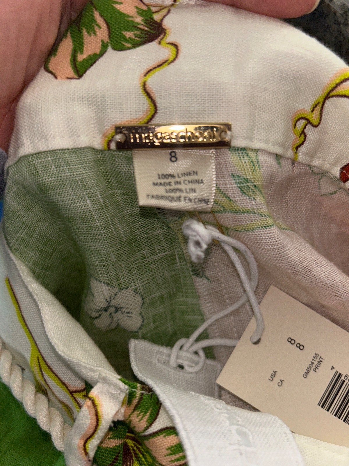 Magaschoni Women’s Linen Floral Pleated Shorts Size 8 NWT Tasseled Rope Belt