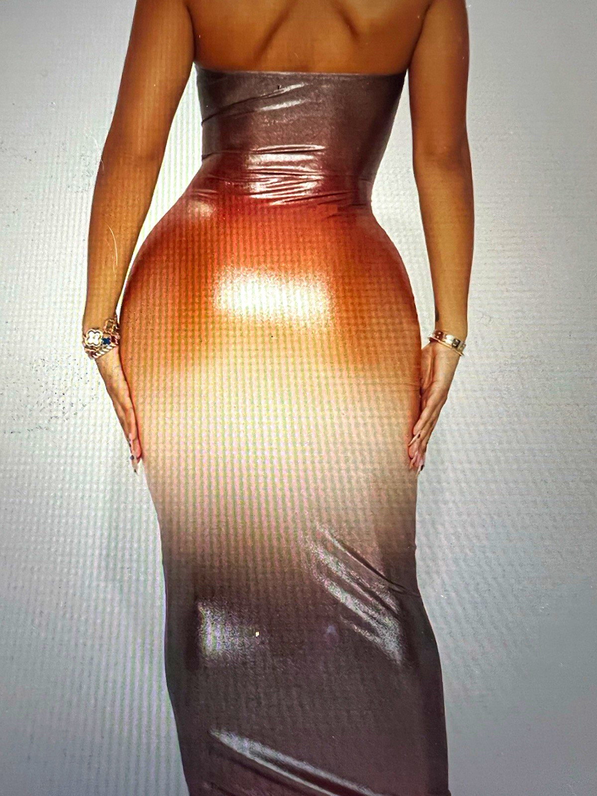 Womens Size M Brown Gold Ombre Metallic Strapless Bodycon Maxi Long Dress