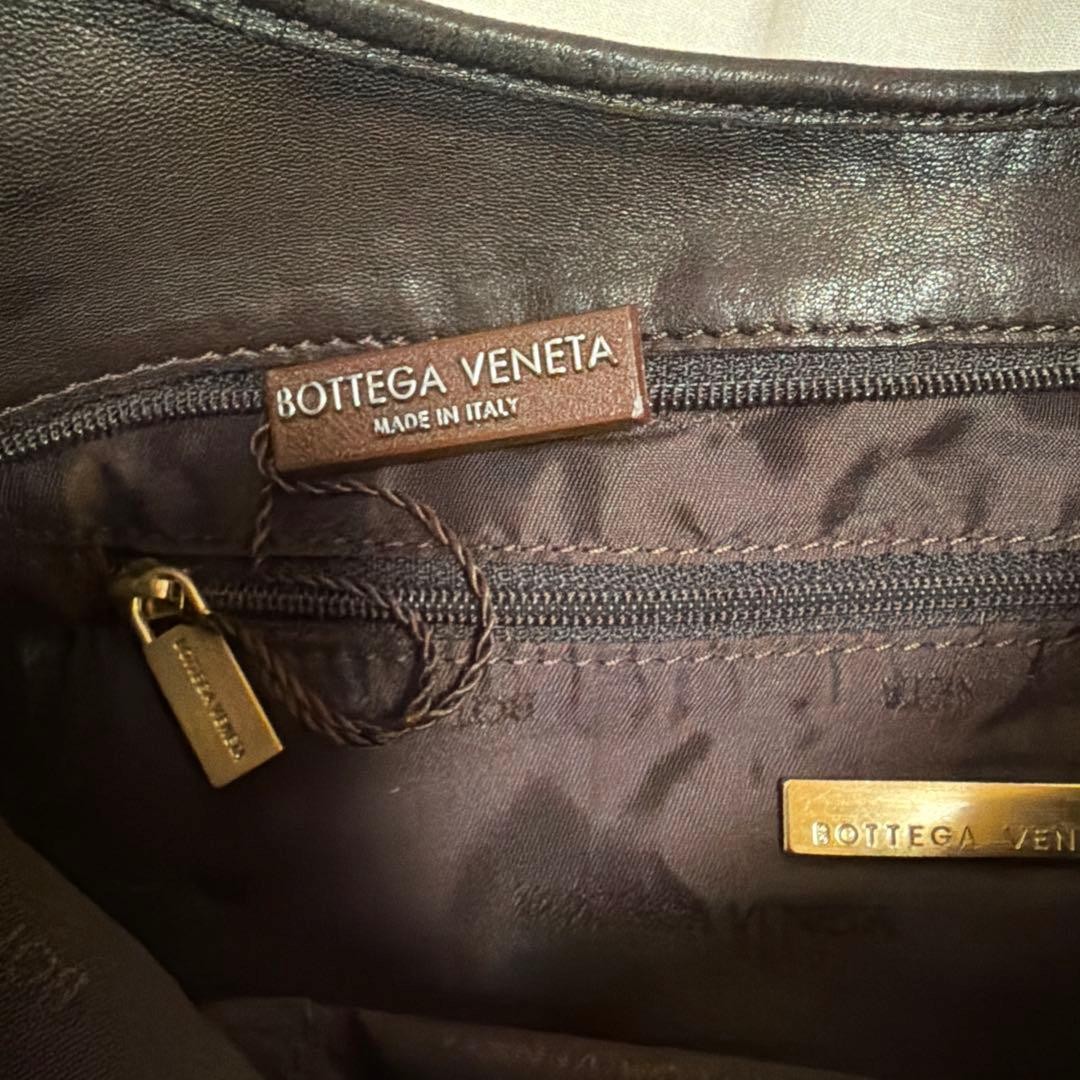 Good Condition Bottega Veneta BV Pattern Shoulder Bag Canvas x Leather Brown