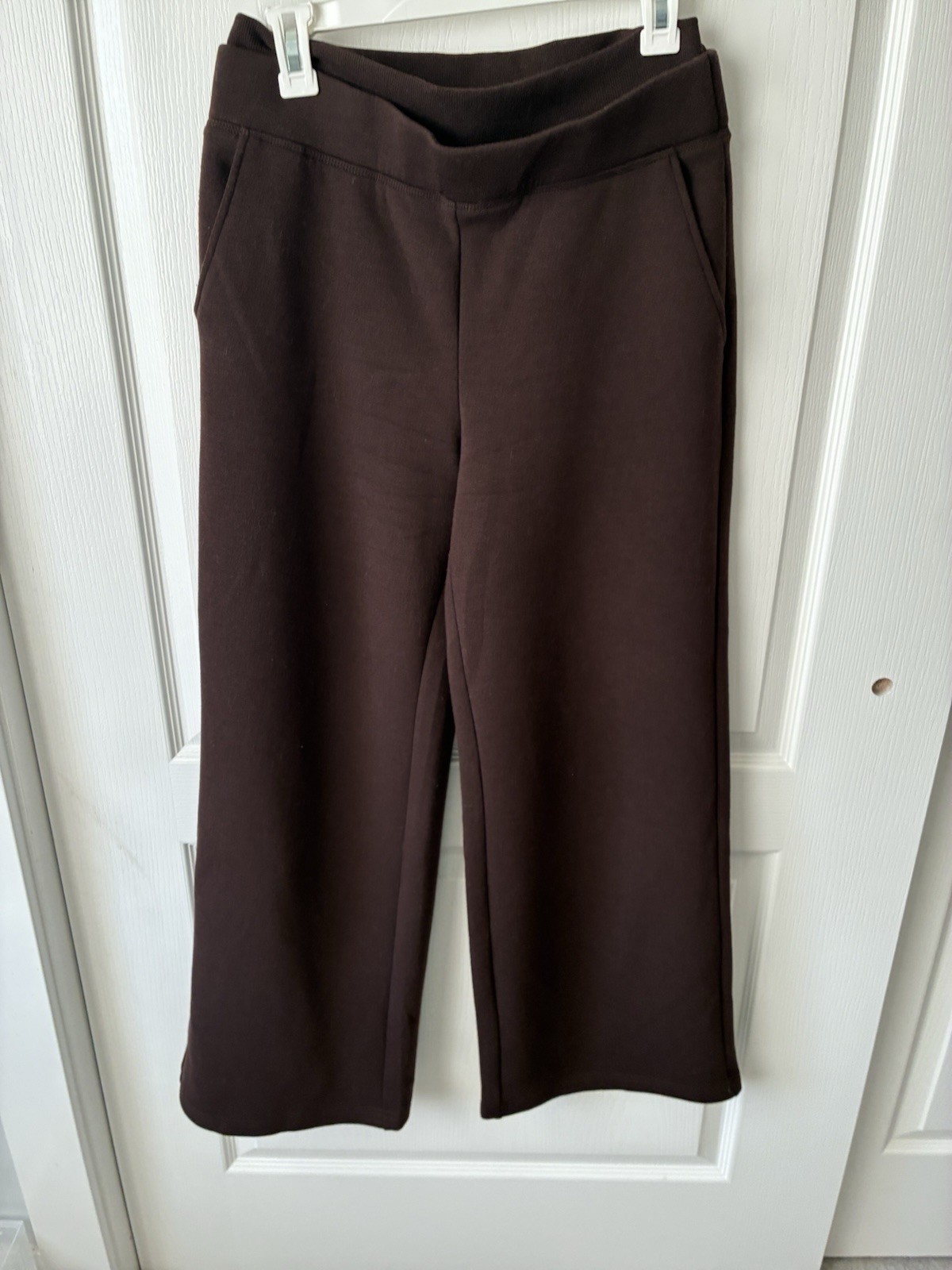 OGLmove FuzzLuxe Double Waistband Pants Brown Size Medium Straight Leg Pockets