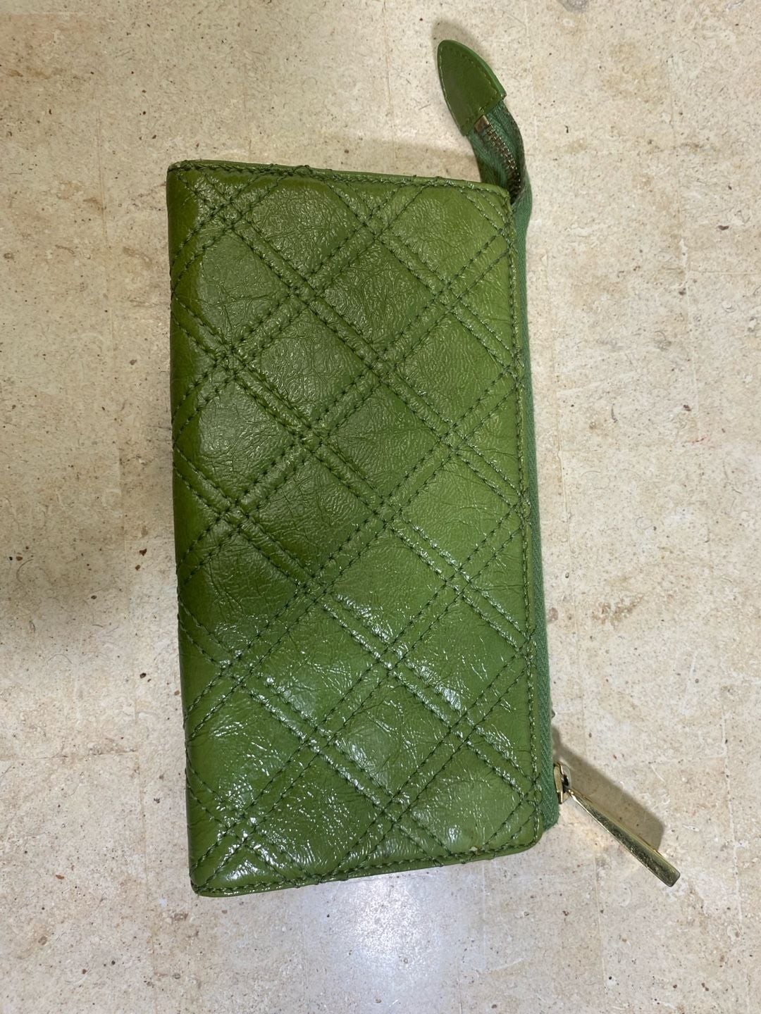 Marc Jacobs Vintage Green Quilted Leather Push Lock Double Pocket Zip Wallet