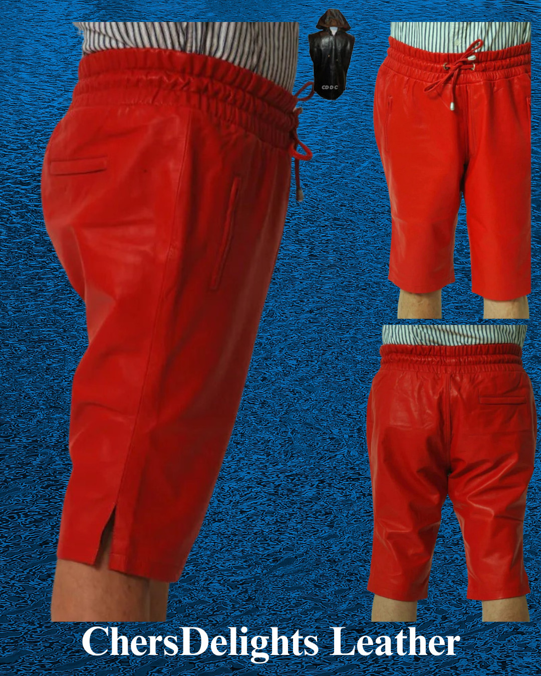 Mens Red Leather Shorts Genuine Nappa Sheepskin