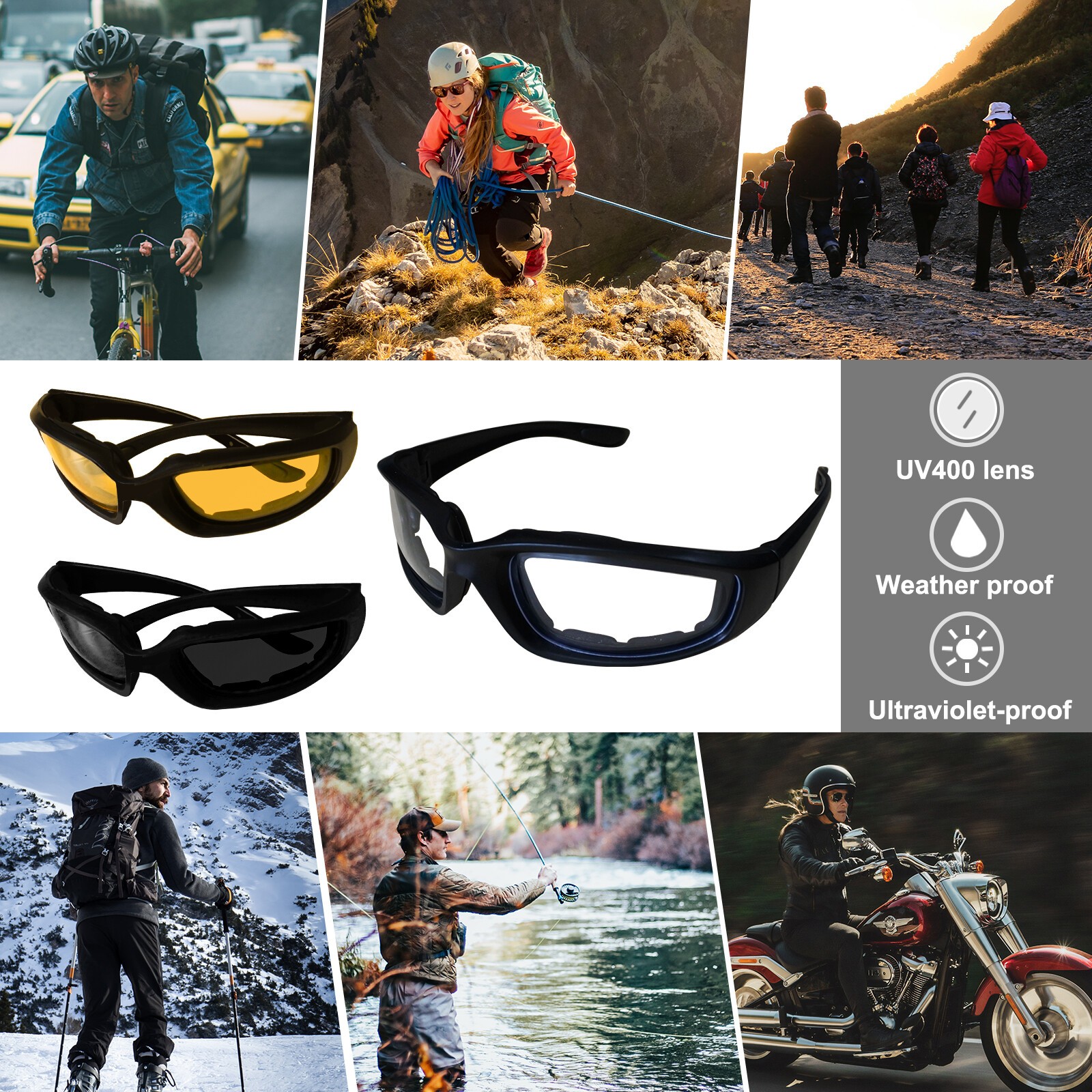 3Pcs multicolor Motorcycle Riding Glasses, for Cycling & Outdoor Sports NEW