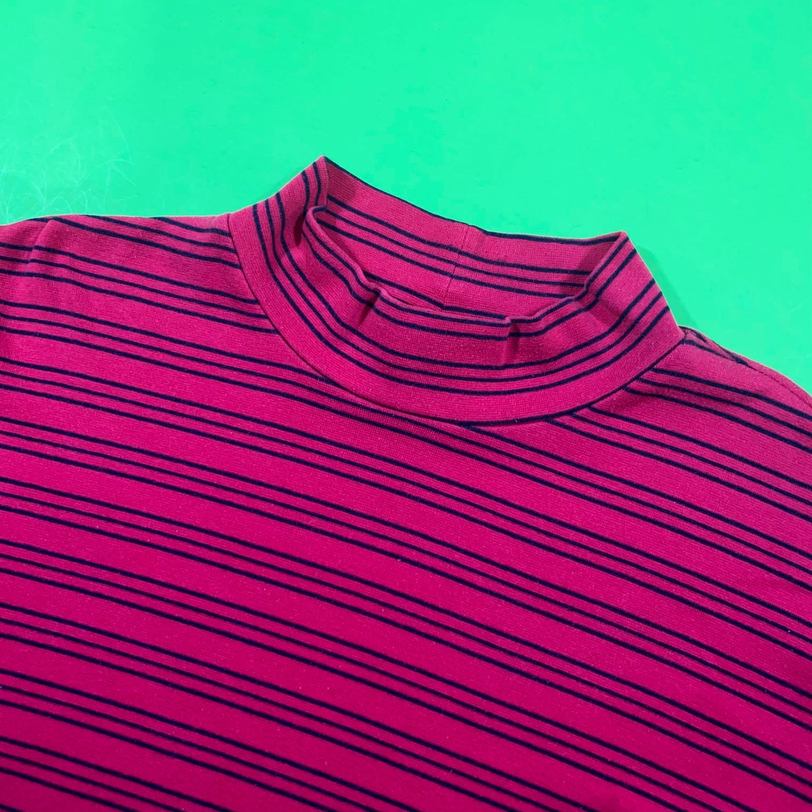 Southern Lady Womens Red Black Striped Mock Neck Long Sleeve Knit Top Relaxed L
